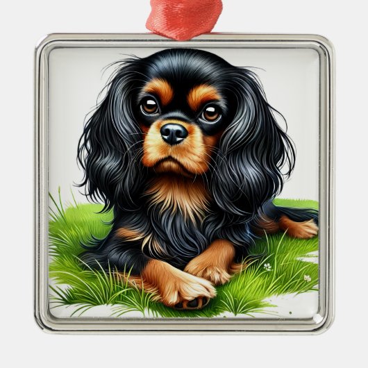 BLACK & TAN CAVALIER KING CHARLES SPANIEL DOG METALEN ORNAMENT (Voorkant)