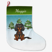 Black Tan Cavalier King Charles Spaniel in Winter Grote Kerstsok (Voorkant)