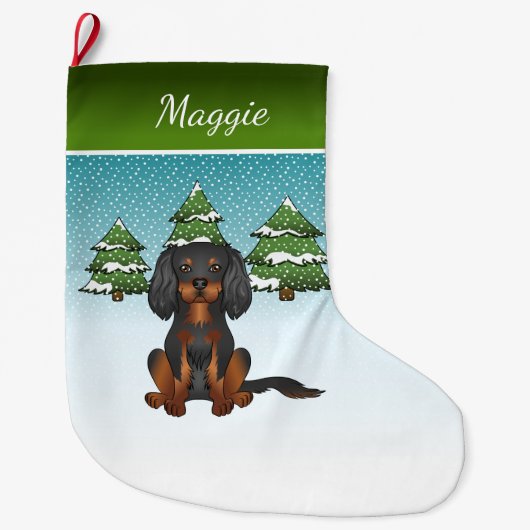 Black Tan Cavalier King Charles Spaniel in Winter Grote Kerstsok (Voorkant)