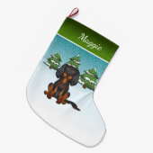 Black Tan Cavalier King Charles Spaniel in Winter Grote Kerstsok (Voorkant (Hangend))