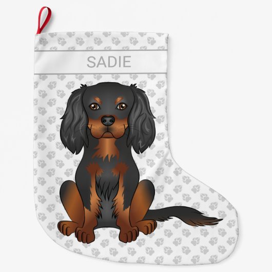 Black & Tan Cavalier King Charles Spaniel & Naam Grote Kerstsok (Voorkant)