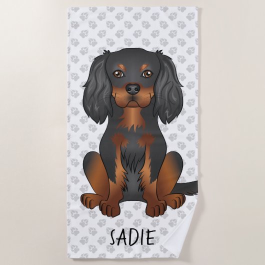 Black & Tan Cavalier King Charles Spaniel & Naam Strandlaken (Voorkant)