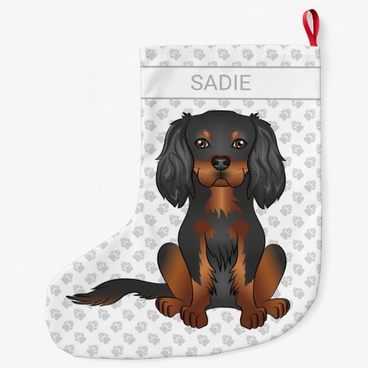 Black & Tan Cavalier King Charles Spaniel & Name Grote Kerstsok (Achterkant)