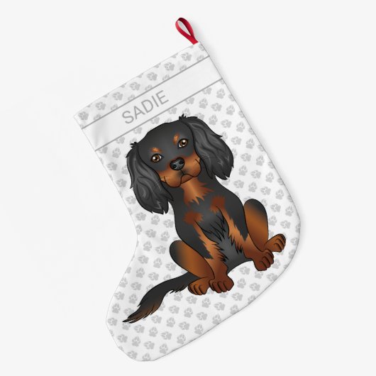 Black & Tan Cavalier King Charles Spaniel & Name Grote Kerstsok (Achterkant (Hangend))