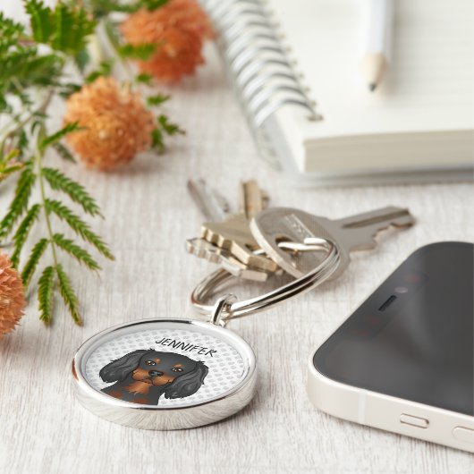 Black & Tan Cavalier King Charles Spaniel & Name Sleutelhanger (Zijkant)