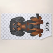 Black & Tan Cavalier King Charles Spaniel & Name Strandlaken (Voorkant)