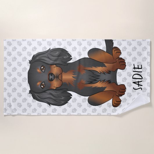 Black & Tan Cavalier King Charles Spaniel & Name Strandlaken (Voorkant)