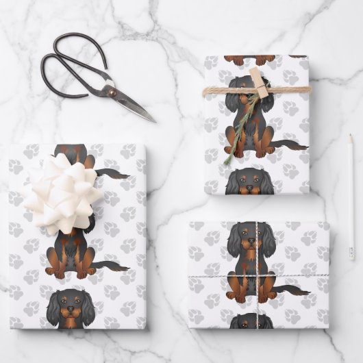 Black & Tan Cavalier King Charles Spaniel Pattern Inpakpapier Vel (Voorkant)