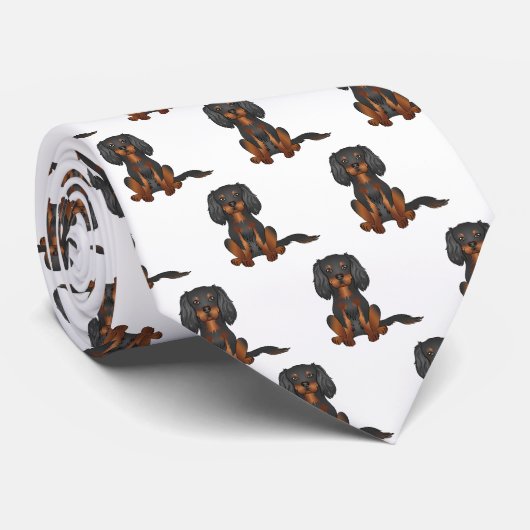 Black & Tan Cavalier King Charles Spaniel Pattern Stropdas (Opgerold)