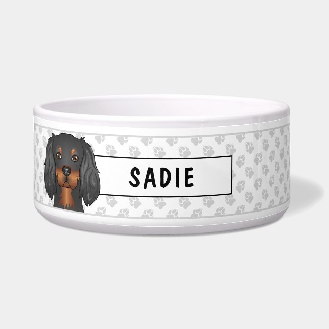 Black & Tan Cavalier King Charles Spaniel & Paws Voerbakje (Voorkant)