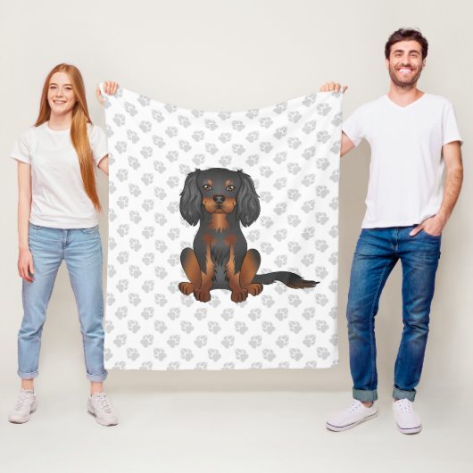 Black & Tan Cavalier King Charles Spaniel & Pooten Fleece Deken (In situ)