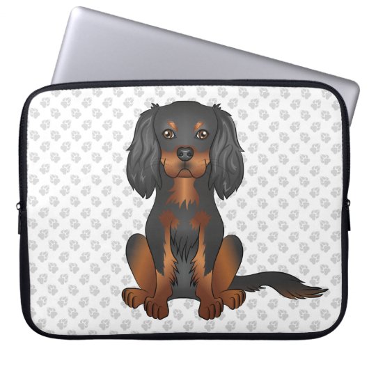 Black & Tan Cavalier King Charles Spaniel & Pooten Laptop Sleeve (Voorkant)
