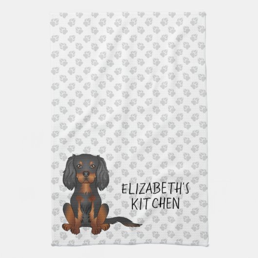 Black & Tan Cavalier King Charles Spaniel & Tekst Theedoek (Verticaal)