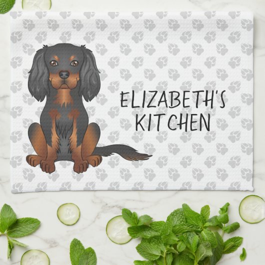 Black & Tan Cavalier King Charles Spaniel & Text Theedoek (Gevouwen)