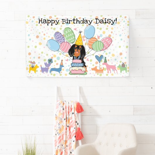 Black Tan Cavalier King Charles Spaniel Verjaardag Spandoek (Insitu)