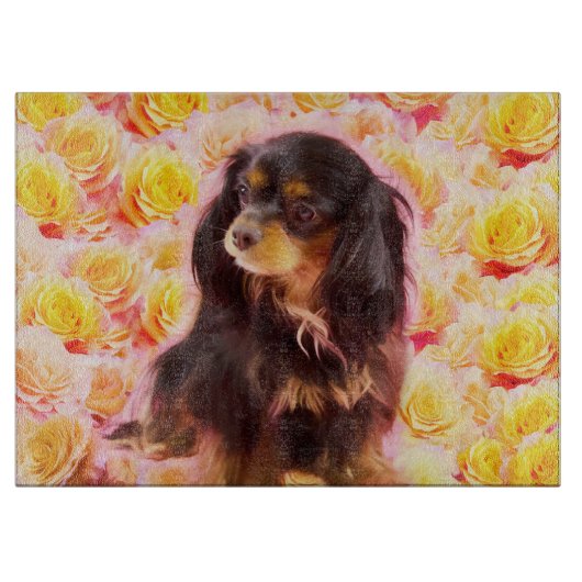 Black & Tan Cavalier Oranje Rozen Snijplank (Voorkant)