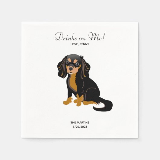 Black Tan Cavalier Wedding Cocktail Napkins Servet (Voorkant)