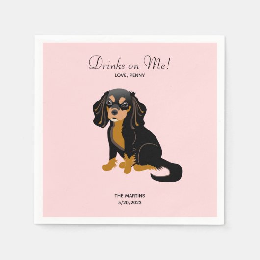 Black Tan Cavalier Wedding Cocktail Napkins Servet (Voorkant)