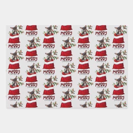 Black Tan Chihuahua Dog in Holiday Gift Bag Inpakpapier Vel (Voorkant 2)