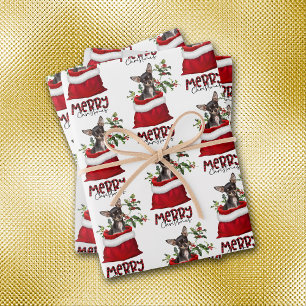 Black Tan Chihuahua Dog in Holiday Gift Bag Inpakpapier Vel