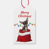 Black Tan Chihuahua Dog in Santa Bag Cadeaulabel (Voorkant)