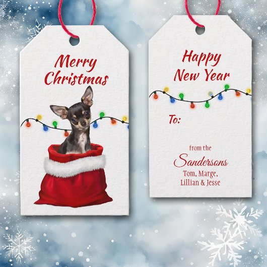 Black Tan Chihuahua Dog in Santa Bag Cadeaulabel