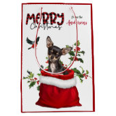 Black Tan Chihuahua Dog Kerstmis Medium Cadeauzakje (Voorkant)