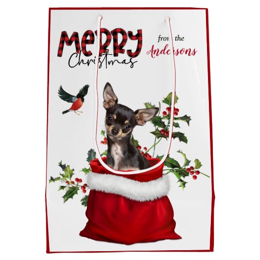 Black Tan Chihuahua Dog Kerstmis Medium Cadeauzakje (Achterkant)