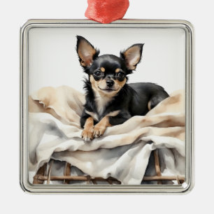 BLACK & TAN CHIHUAHUA PUPPY DOG METALEN ORNAMENT