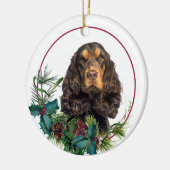 Black Tan Cocker Spaniel Evergreen Berry Wreath Keramisch Ornament (Links)