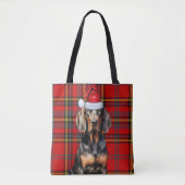 Black Tan Coonhound Christmas Dog Seasonal Plaid Tote Bag (Voorkant)