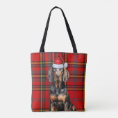 Black Tan Coonhound Christmas Dog Seasonal Plaid Tote Bag (Achterkant)