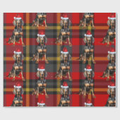 Black Tan Coonhound Dog en Red Plaid Kerstmis Cadeaupapier (Vlak)