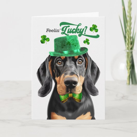 Black Tan Coonhound Dog Lucky St Patrick's Day Feestdagen Kaart (Voorkant)