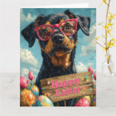 Black Tan Coonhound Easter Eggs Kaart (Gele Bloem)