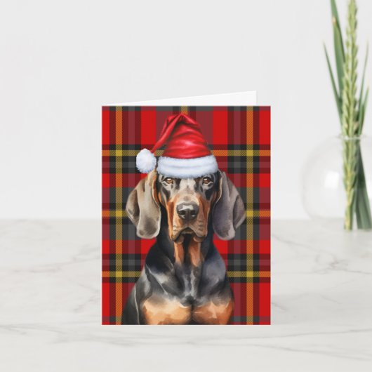 Black Tan Coonhound Kersthond Vakantie Plaid Feestdagen Kaart (Voorkant)