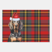 Black Tan Coonhound Kersthond Vakantie Plaid Inpakpapier Vel (Voorkant 3)