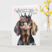 Black Tan Coonhound Queen voor Dag Grappige Verjaa Kaart (Gele Bloem)