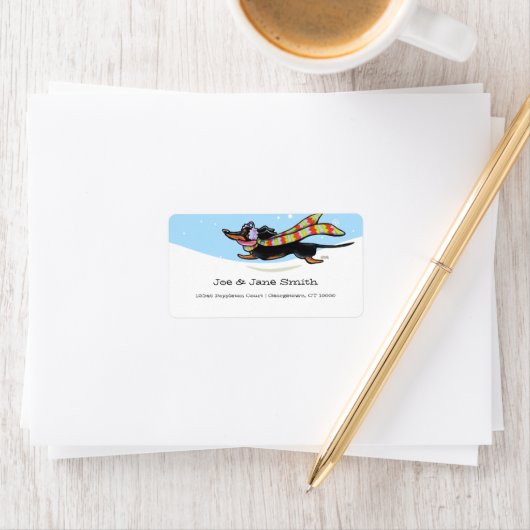 Black Tan Dachshund Cold Winter Etiket (Insitu)