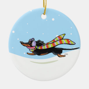 Black Tan Dachshund Cold Winter Keramisch Ornament