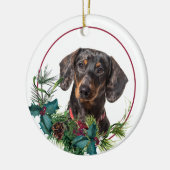 Black Tan Dachshund Dog Evergreen Berry Wreath Keramisch Ornament (Links)