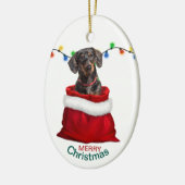 Black Tan Dachshund Dog in Holiday Gift Bag Keramisch Ornament (Links)