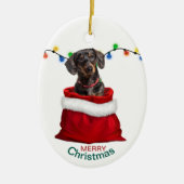 Black Tan Dachshund Dog in Holiday Gift Bag Keramisch Ornament (Voorkant)