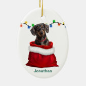 Black Tan Dachshund Dog in Holiday Gift Bag Keramisch Ornament (Achterkant)