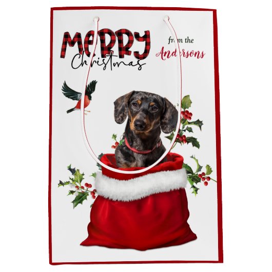 Black Tan Dachshund Dog Kerstmis Medium Cadeauzakje (Voorkant)