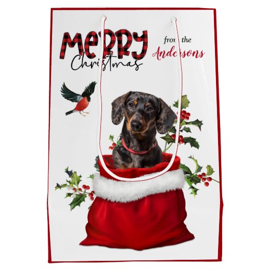 Black Tan Dachshund Dog Kerstmis Medium Cadeauzakje (Achterkant)