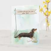 Black & Tan Dachshund Gefeliciteerd met New Dog Kaart (Gele Bloem)