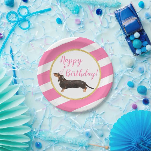 Black Tan Dachshund Pink Girl Birthday Papieren Bordje (Feest)