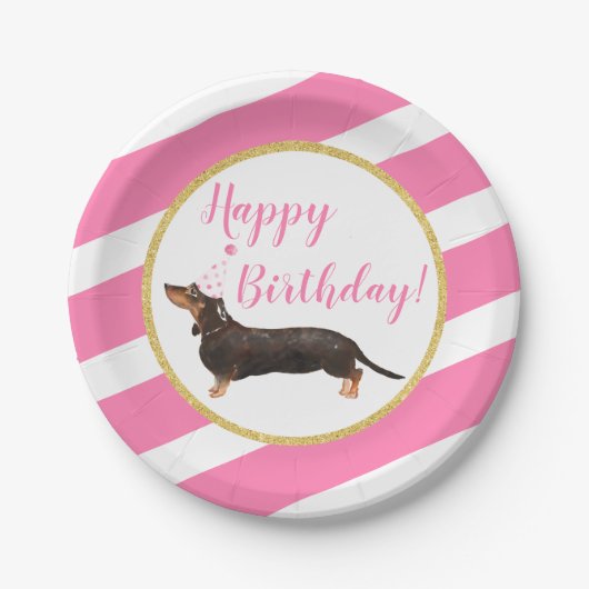 Black Tan Dachshund Pink Girl Birthday Papieren Bordje (Voorkant)