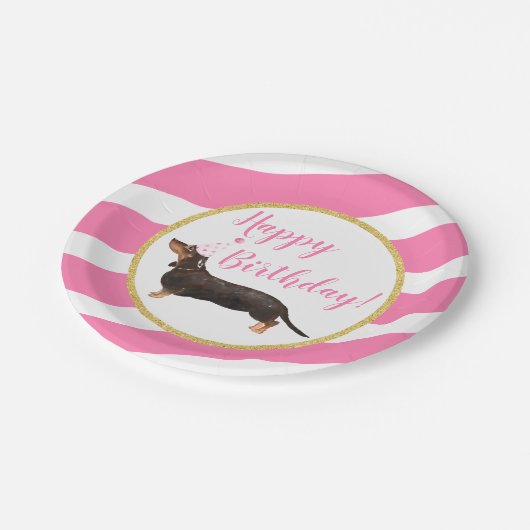 Black Tan Dachshund Pink Girl Birthday Papieren Bordje (Gekanteld)
